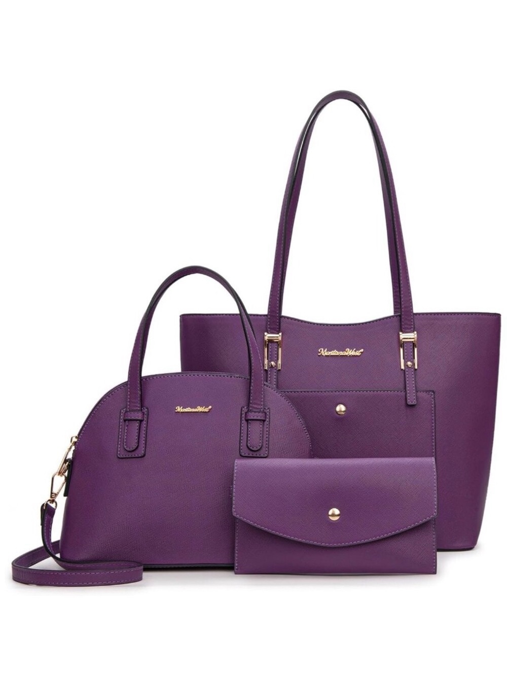 *NWT* Montana West Purple Faux Leather Tote, Satchel & Wallet Set